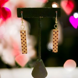 Handmade Wooden Bar with Hearts Earrings Nickel Free Valentine’s Day